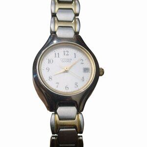 Citizen Quartz Bracelet Watch Two Tone Stainless Steel Band White Date Dial